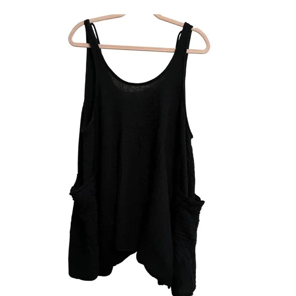 Free People Black Double Gauze 100% Cotton Oversized Tank Top with Pockets XS - Picture 1 of 9